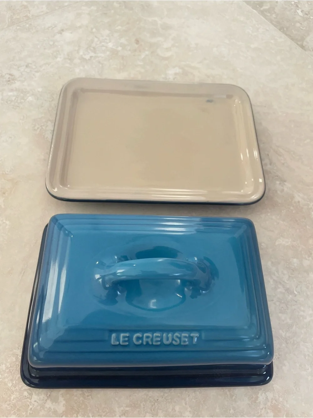 Le Creuset Blue Stoneware Butter Dish with Lid